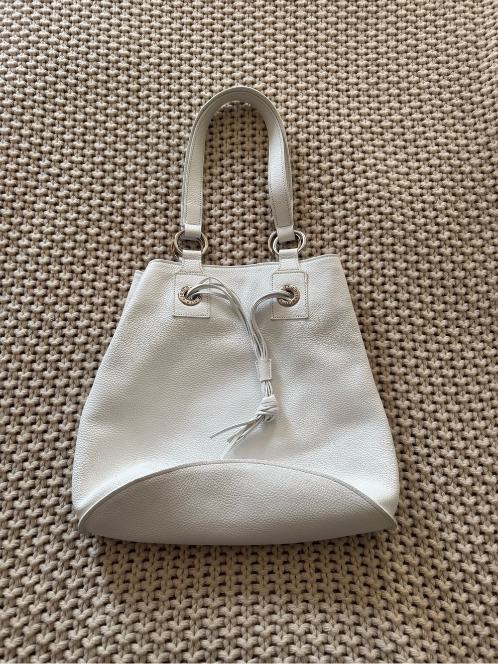Vintage Women's White Leather Drawstring Tote Bag